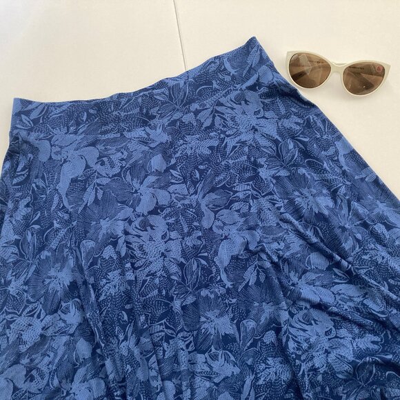 GAP Blue Floral Jersey Tiered Handkerchief Hem Maxi Skirt Small Tall - Picture 2 of 6